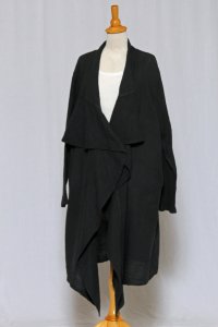 Wide Collar Cotton Gauze Jacket w/Pockets Black