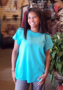 Short Sleeve Cotton Top with Pockets Turquoise